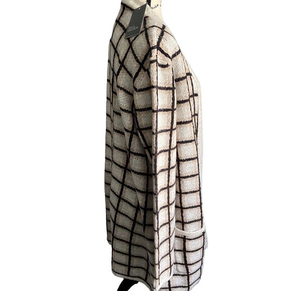 89th and Madison Women's Beige Window Pane Cardigan Sz Large Open Front Sweater - Picture 4 of 9